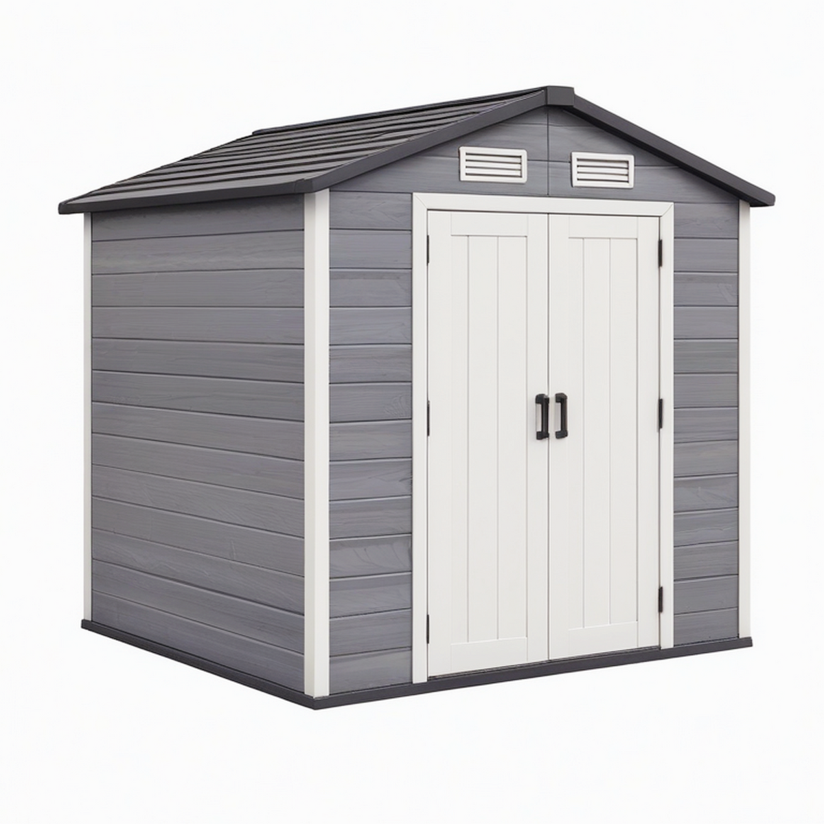 Abri de jardin 196 x 122 x 183 cm en résine gris anthracite à double porte ventilé
