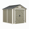 Abri de jardin 213 x 191 x 216 cm en résine vert sauge avec double porte et toit incliné