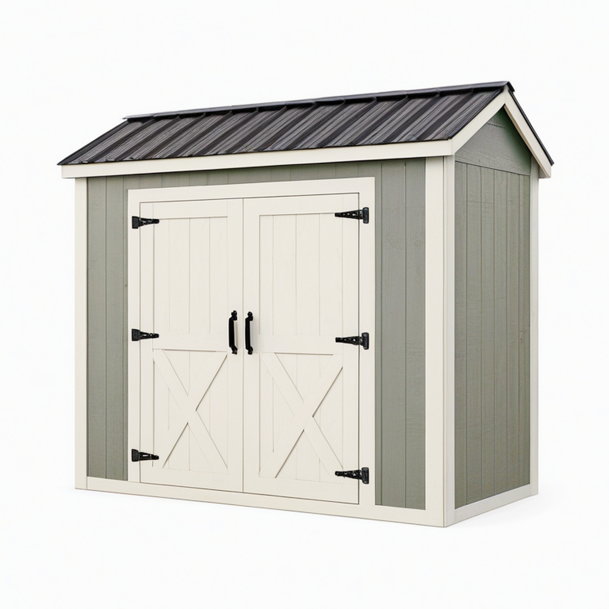 Abri de jardin 244 x 183 x 213 cm en bois vert gris avec double porte style grange