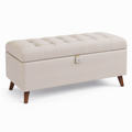 Banquette coffre 110 x 45 x 48 cm en tissu beige avec assise capitonnée style contemporain