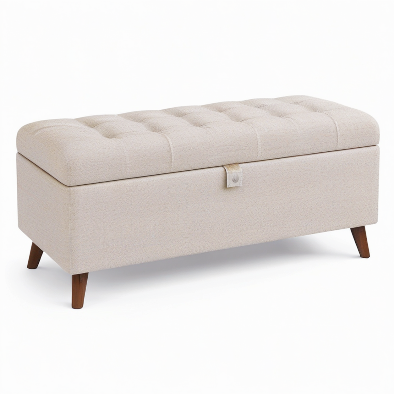 Banquette coffre 110 x 45 x 48 cm en tissu beige avec assise capitonnée style contemporain