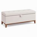 Banc coffre de rangement 120 x 45 x 50 cm en tissu beige pieds en bois capitonné
