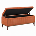 Banc coffre 120 x 45 x 50 cm en tissu effet velours terracotta avec rangement style moderne
