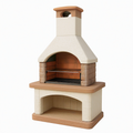 Barbecue de jardin 100 x 70 x 210 cm en pierre réfractaire beige et terre cuite avec cheminée