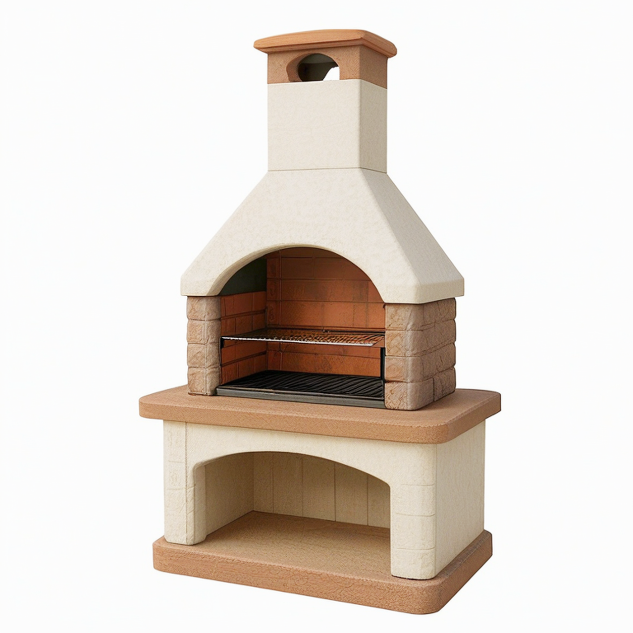 Barbecue de jardin 100 x 70 x 210 cm en pierre réfractaire beige et terre cuite avec cheminée