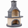 Barbecue de jardin en pierre 120 x 75 x 210 cm noir beige avec cheminée et grilles de cuisson