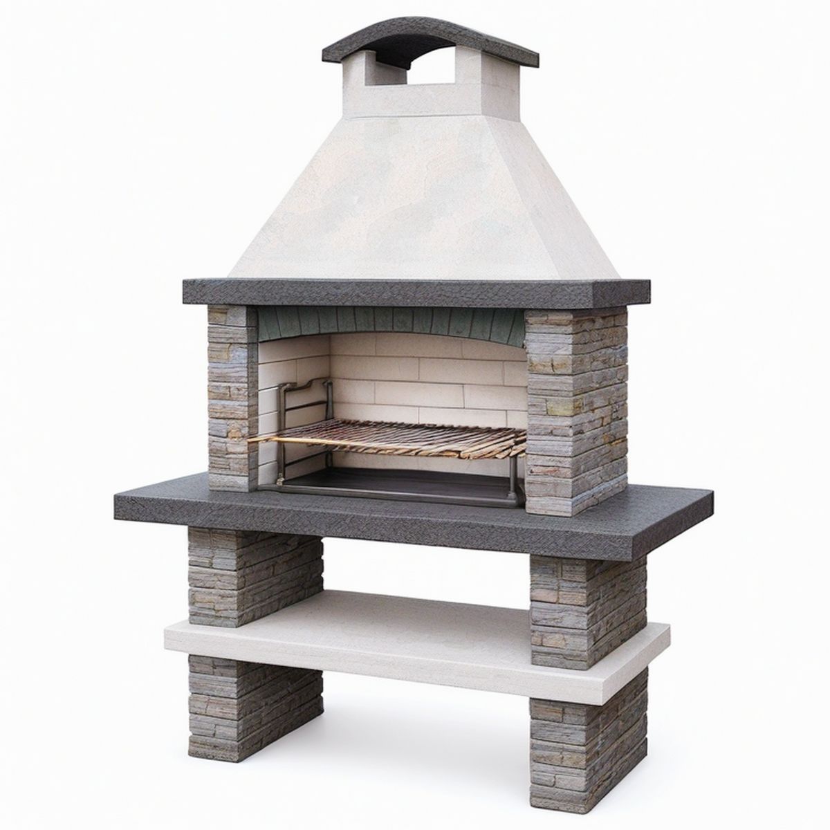 Barbecue extérieur 120 x 80 x 220 cm en pierre gris anthracite avec grille réglable