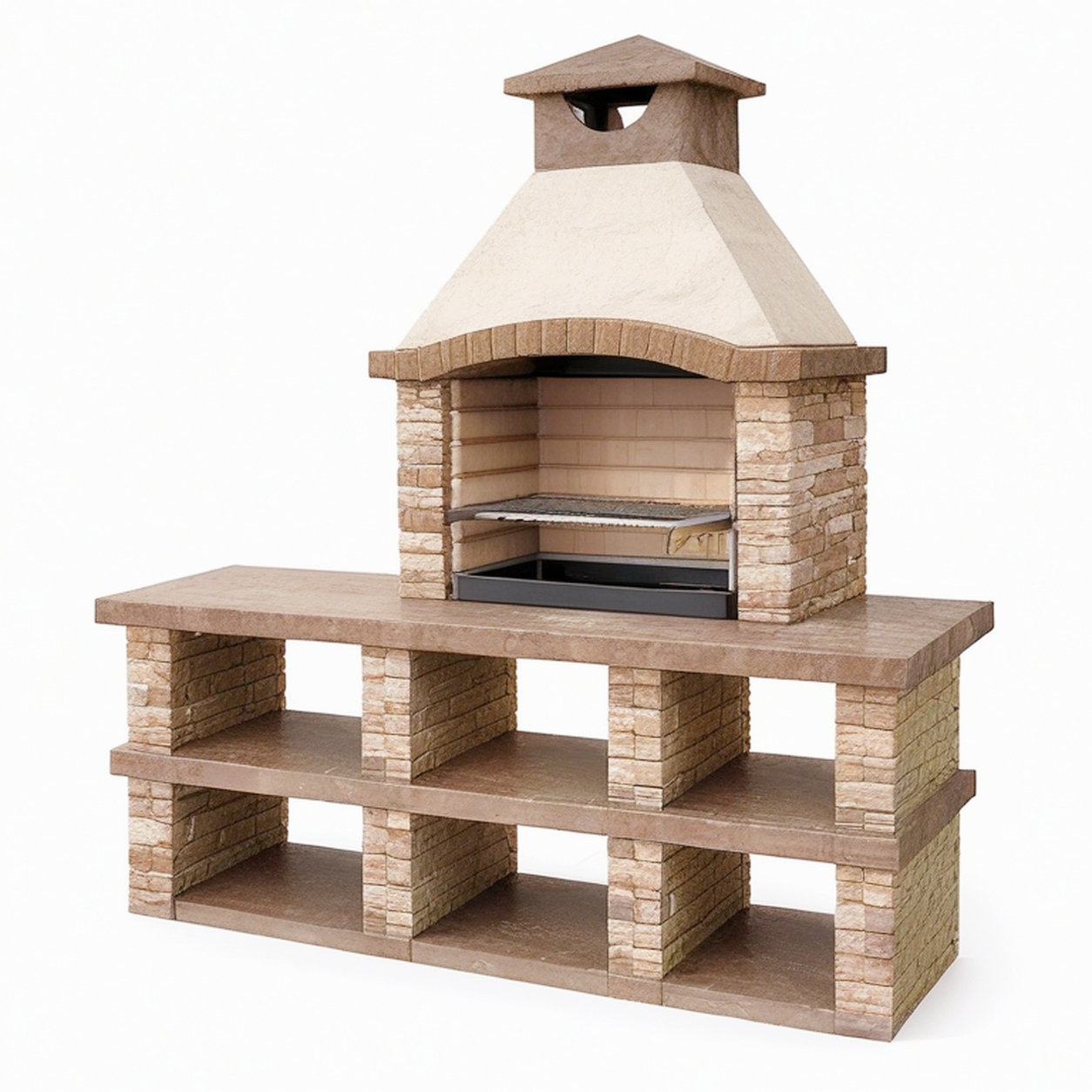 Barbecue de jardin 160 x 70 x 210 cm en pierre beige et marron avec gril réglable