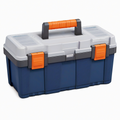 Boîte à outils 50 x 25 x 25 cm en plastique bleu gris orange avec poignée et fermetures