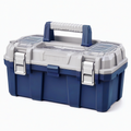 Boîte à outils 55 cm en plastique bleu et gris avec poignée et compartiments transparents