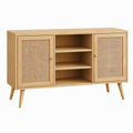Buffet 140 x 40 x 85 cm en bois naturel et cannage - rangement style rétro