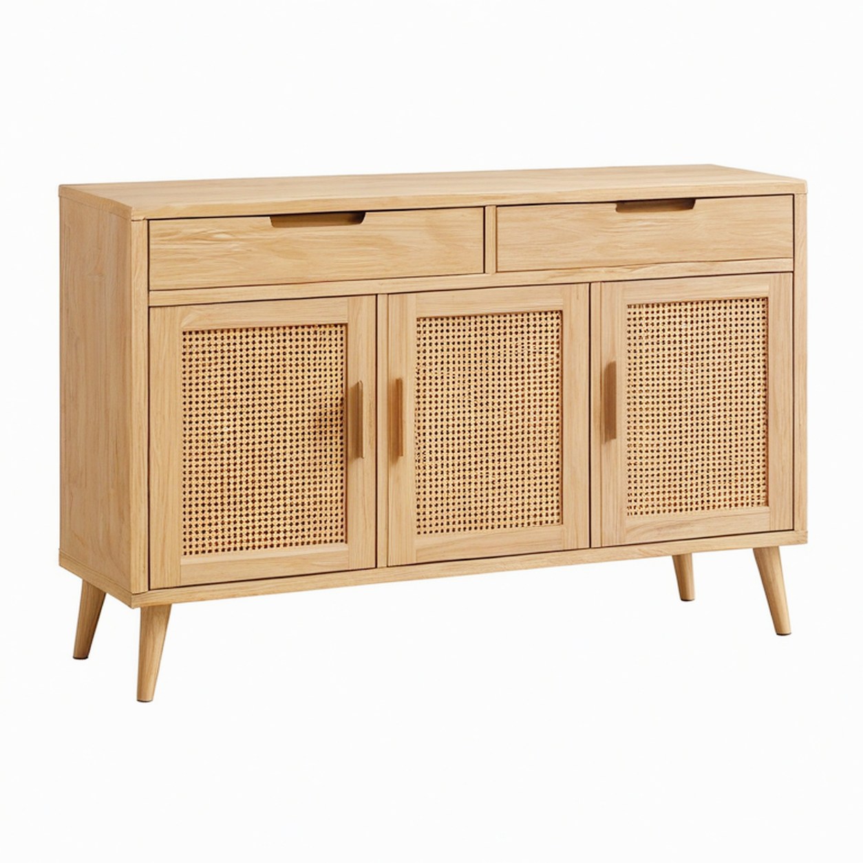 Buffet 140 x 40 x 85 cm en bois naturel et cannage - rangement style rétro