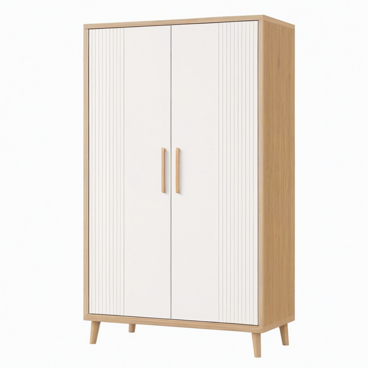 Armoire de rangement 90 x 50 x 180 cm en bois beige et chêne à 2 portes style scandinave