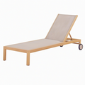 Bain de soleil 200 x 65 cm en bois et toile taupe réglable à roulettes