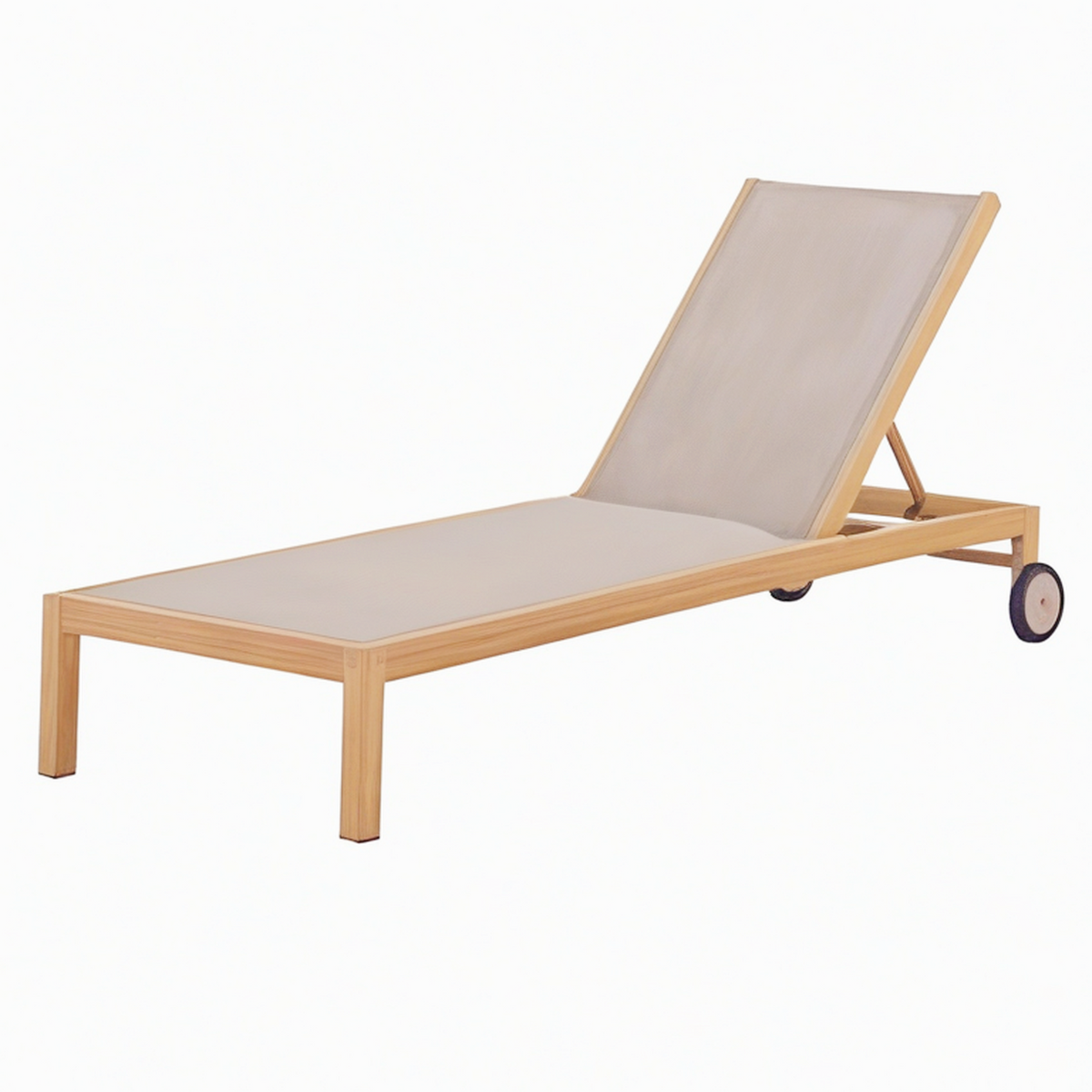 Bain de soleil 200 x 65 cm en bois et toile taupe réglable à roulettes