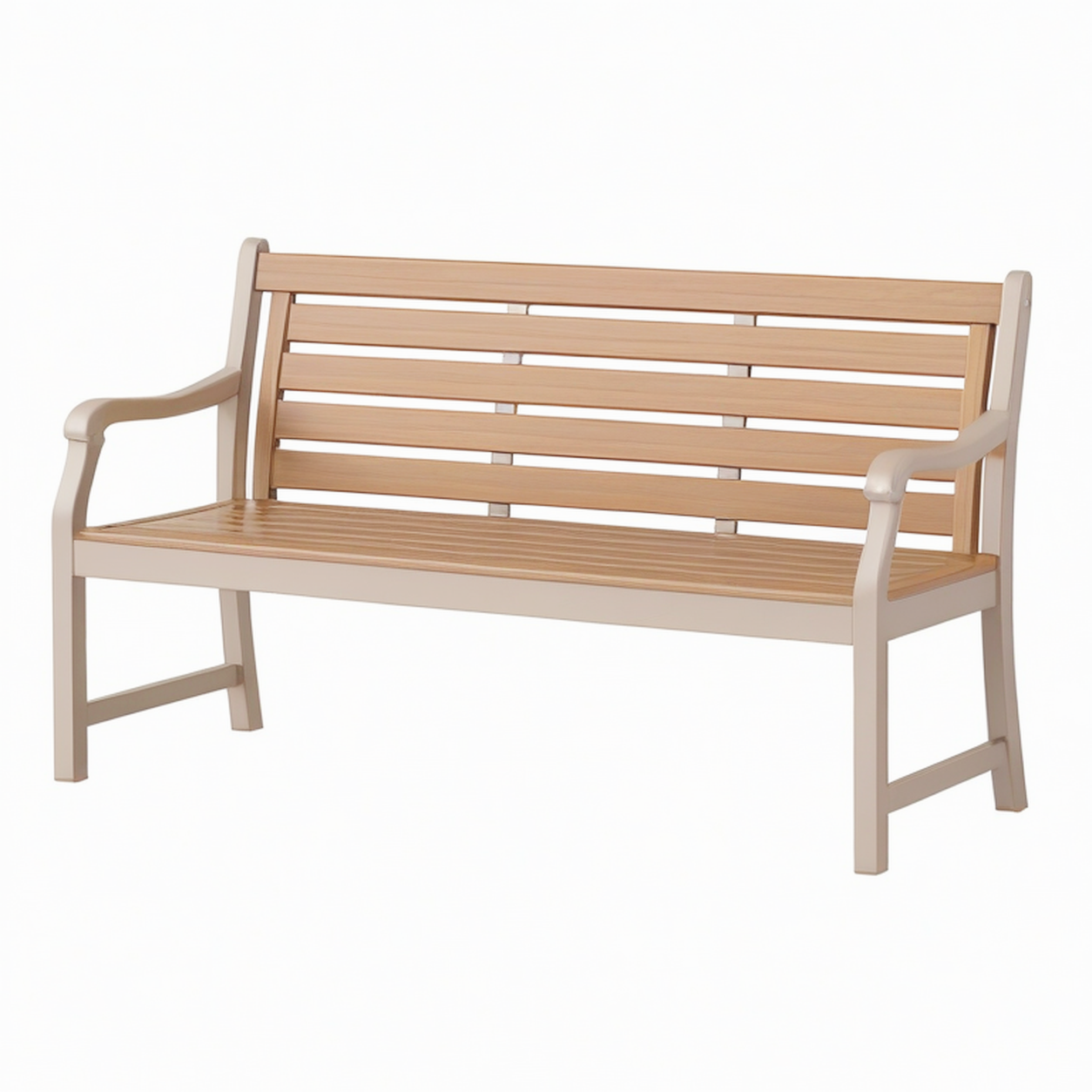 Banc de jardin 120 x 65 x 90 cm en métal beige et lattes effet bois avec accoudoirs