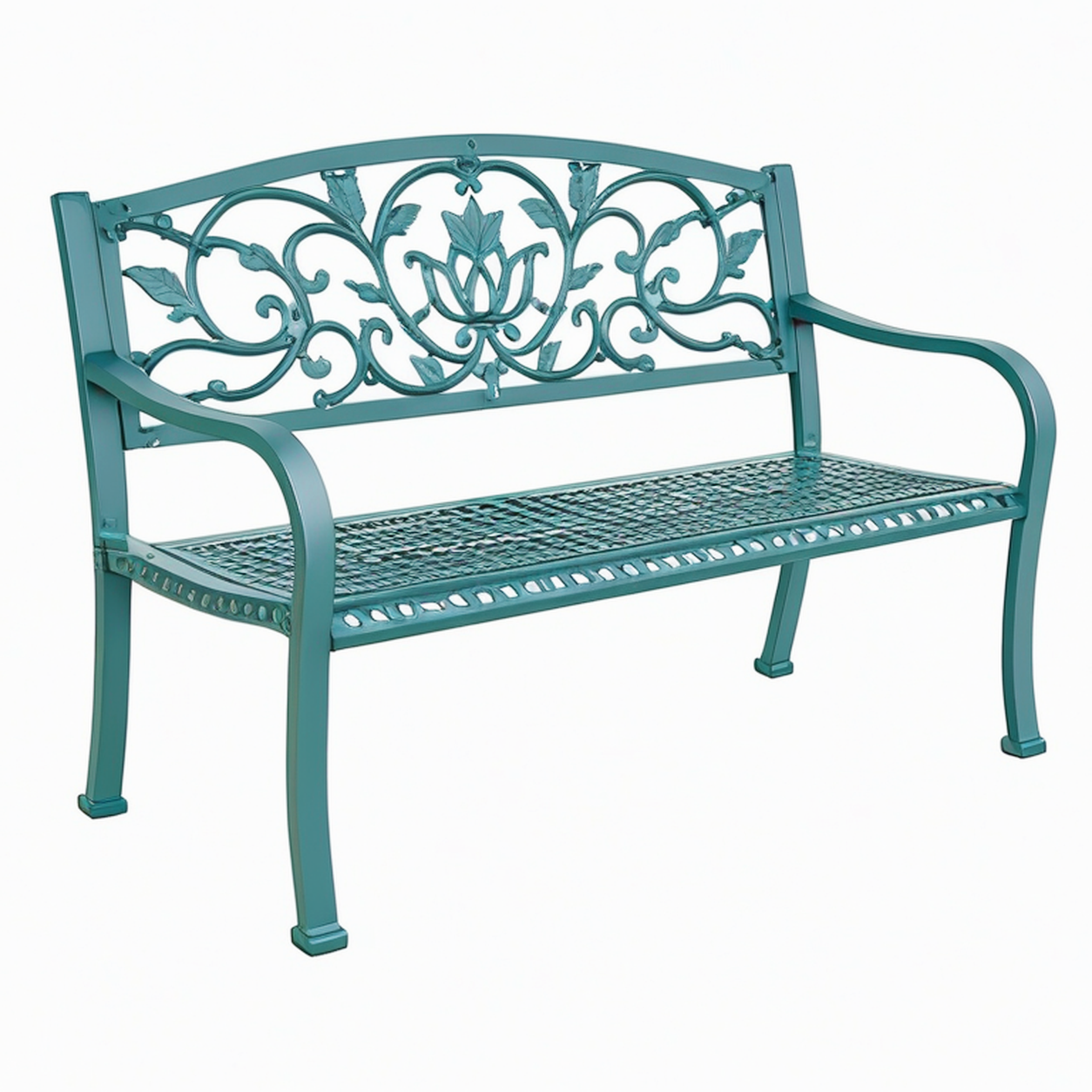 Banc de jardin 122 x 62 x 92 cm en métal vert foncé style classique à motifs floraux