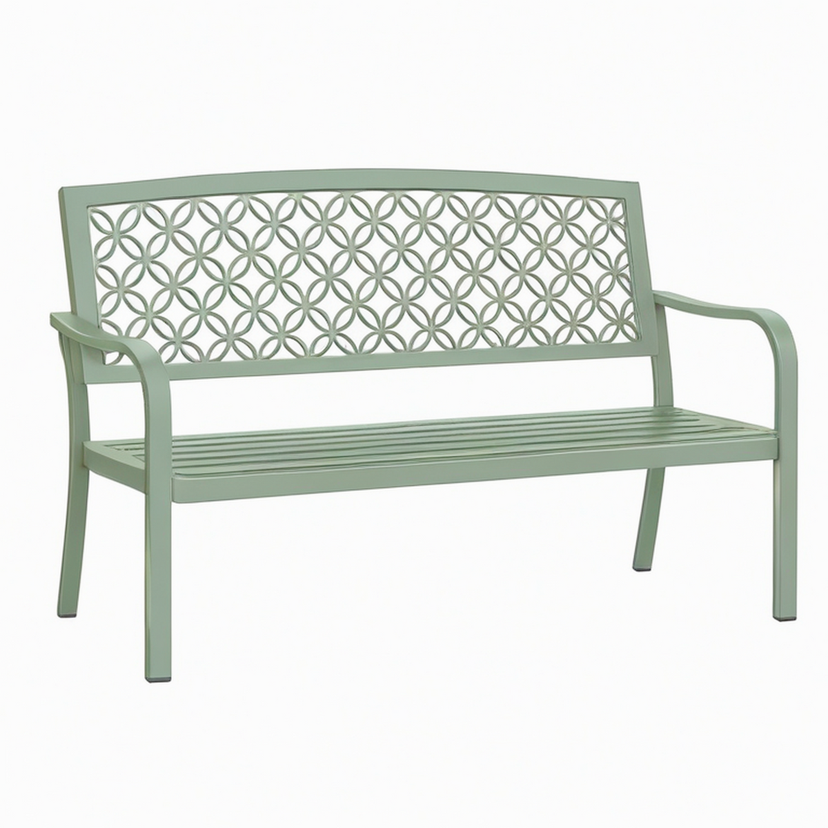 Banc de jardin 120 cm en acier vert à dossier ajouré